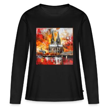 Cologne Cathédrale Ville Skyline Rhine Pont Bateau Museu - T-shirt manches longues Premium bio Femme - noir - Devant - Julia (174cm)