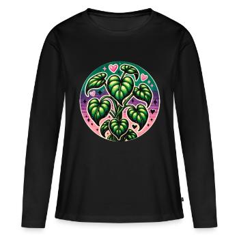 Maman Plante Années 80 - T-shirt manches longues Premium bio Femme - noir - Devant - Julia (174cm)
