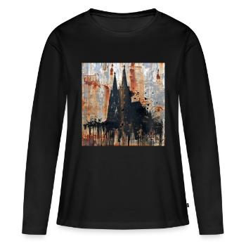 Graffiti Cologne Cathédrale Silhouette Rouille Métal Urbain - T-shirt manches longues Premium bio Femme - noir - Devant - Julia (174cm)