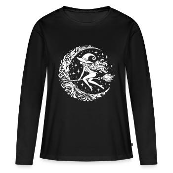 Sorcière sur balai - T-shirt manches longues Premium bio Femme - noir - Devant - Julia (174cm)