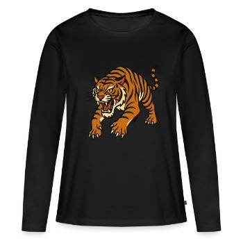 Style de tatouage traditionnel Tiger - T-shirt manches longues Premium bio Femme - noir - Devant - Julia (174cm)