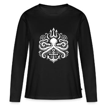 Logo du trident de pieuvre - T-shirt manches longues Premium bio Femme - noir - Devant - Julia (174cm)