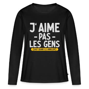 J’aime pas les gens T-shirt drôle français - T-shirt manches longues Premium bio Femme - noir - Devant - Julia (174cm)