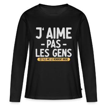 J’aime pas les gens T-shirt drôle français - T-shirt manches longues Premium bio Femme - noir - Devant - Julia (174cm)