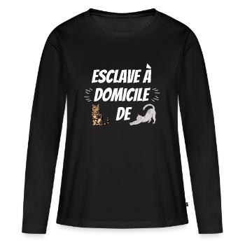 ESCLAVE A DOMICILE DE MON CHAT PERSONNALISABLE - T-shirt manches longues Premium bio Femme - noir - Devant - Julia (174cm)