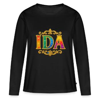 Paillettes dorées IDA - T-shirt manches longues Premium bio Femme - noir - Devant - Julia (174cm)