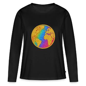 Paillettes Earth World Paillettes Or Paillettes - T-shirt manches longues Premium bio Femme - noir - Devant - Julia (174cm)