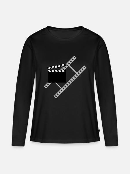 Filmklappe - Streifen - Frauen Premium Bio Langarmshirt - Schwarz