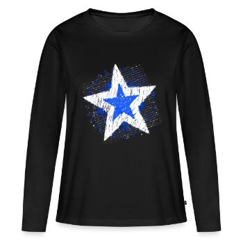 Big Star (Blanc / Bleu) - T-shirt manches longues Premium bio Femme - noir - Devant - Julia (174cm)