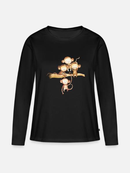 Affen, die gaffen! - Frauen Premium Bio Langarmshirt - Schwarz