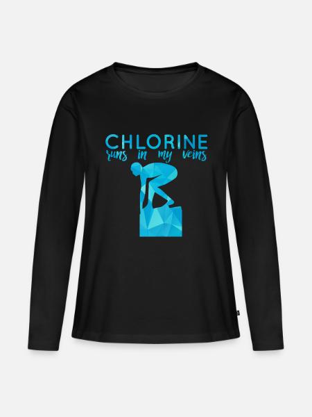 Schwimmen / Schwimmer: Chlorine runs in my veins - Frauen Premium Bio Langarmshirt - Schwarz