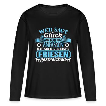 FRIESEN - Glück zum anfassen - Frauen Premium Bio Langarmshirt - Schwarz - Vorne - Julia (174cm)