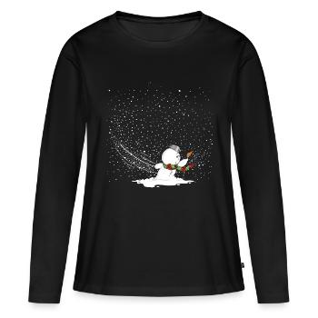 Schneemann im Sturm - Frauen Premium Bio Langarmshirt - Schwarz - Vorne - Julia (174cm)