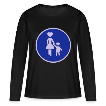 Trafic signe piétonne femme avec enfant 2C. - T-shirt manches longues Premium bio Femme - noir - Devant - Julia (174cm)