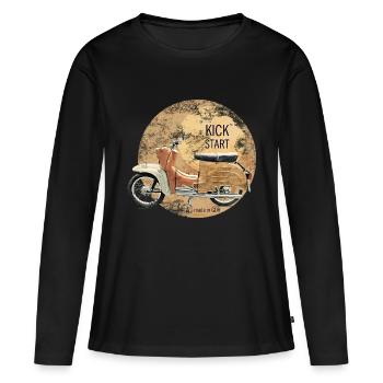kickstart schwalbe simson ddr vintage - Frauen Premium Bio Langarmshirt - Schwarz - Vorne - Julia (174cm)