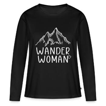 Wander Woman - Outdoor Wandern Natur Ski Berge - Frauen Premium Bio Langarmshirt - Schwarz - Vorne - Julia (174cm)