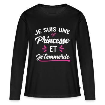 Je suis une princesse et je t'emmerde provoque - T-shirt manches longues Premium bio Femme - noir - Devant - Julia (174cm)