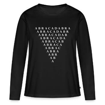 ABRACADABRA Modèle typographique - Schéma d’escroquerie - T-shirt manches longues Premium bio Femme - noir - Devant - Julia (174cm)