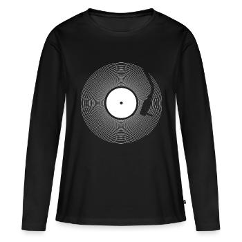 Disque vinyle minimaliste DJ - T-shirt manches longues Premium bio Femme - noir - Devant - Julia (174cm)
