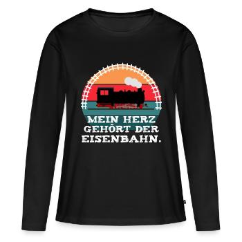 Eisenbahn Leidenschaft Dampflok - Frauen Premium Bio Langarmshirt - Schwarz - Vorne - Julia (174cm)