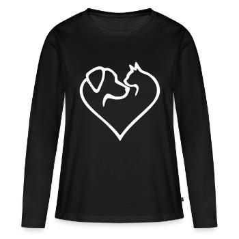 Cœur de chien avec chat - changement de couleur - T-shirt manches longues Premium bio Femme - noir - Devant - Julia (174cm)