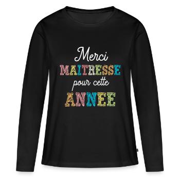 Merci maîtresse pour cette année cadeau fin d'anné - T-shirt manches longues Premium bio Femme - noir - Devant - Julia (174cm)