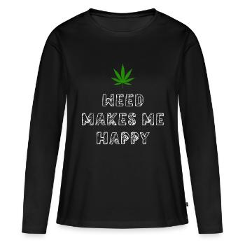 l’herbe me rend heureux cannabis marijuana - T-shirt manches longues Premium bio Femme - noir - Devant - Julia (174cm)