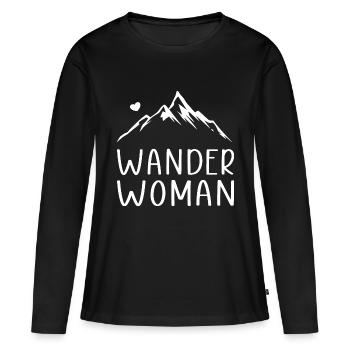 Wander Woman Wandern Lustiger Spruch - Frauen Premium Bio Langarmshirt - Schwarz - Vorne - Julia (174cm)