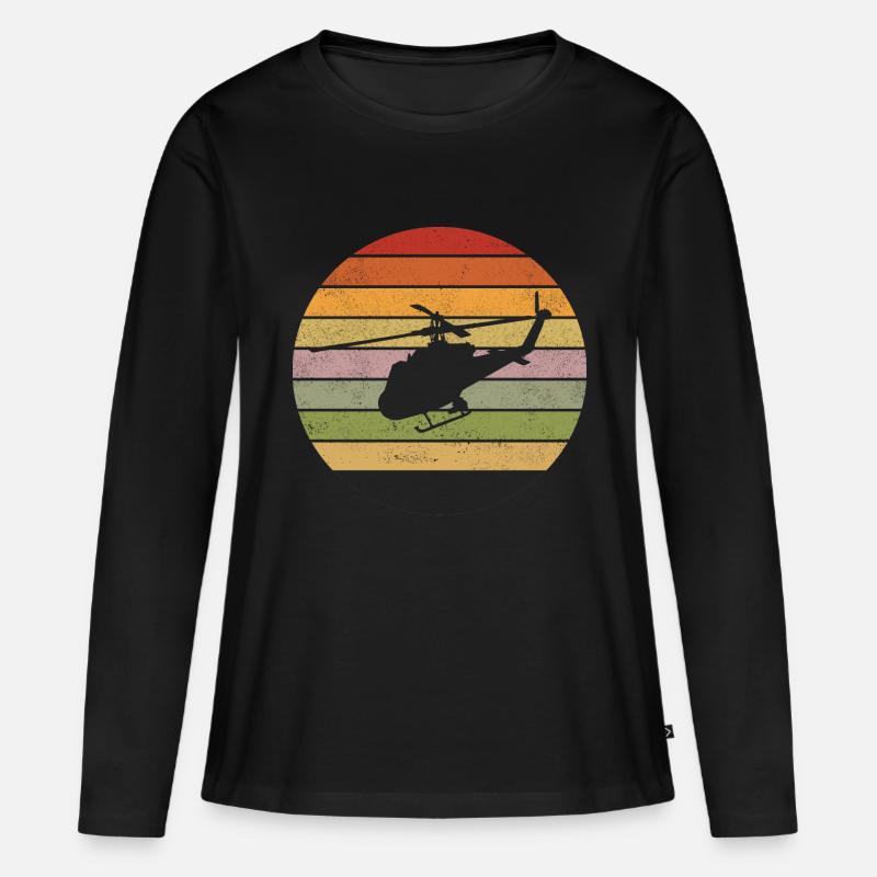 Helikopter Retro Hubschrauber Pilot - Frauen Premium Bio Langarmshirt - Schwarz