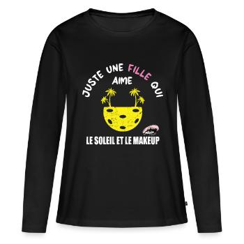 Juste une fille qui aime le soleil et le makeup - T-shirt manches longues Premium bio Femme - noir - Devant - Julia (174cm)