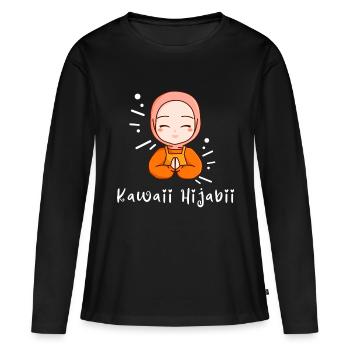 Kawaii Hijabi / Ghibli / Islam motif sucré - T-shirt manches longues Premium bio Femme - noir - Devant - Julia (174cm)