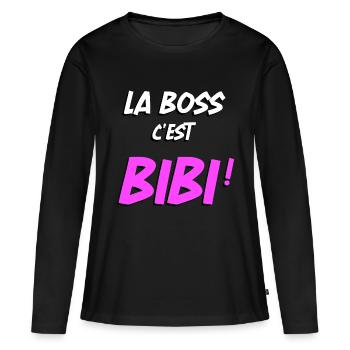la boss c'est bibi cadeau - T-shirt manches longues Premium bio Femme - noir - Devant - Julia (174cm)