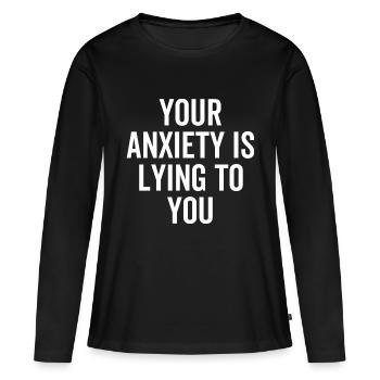 Votre anxiété vous ment - T-shirt manches longues Premium bio Femme - noir - Devant - Julia (174cm)