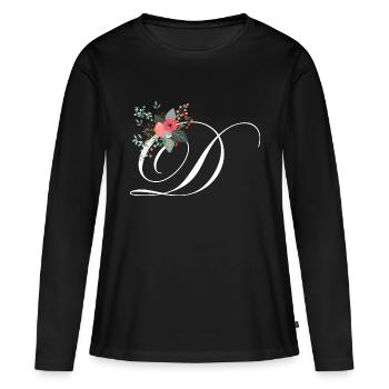 Lettre d fleuris - T-shirt manches longues Premium bio Femme - noir - Devant - Julia (174cm)