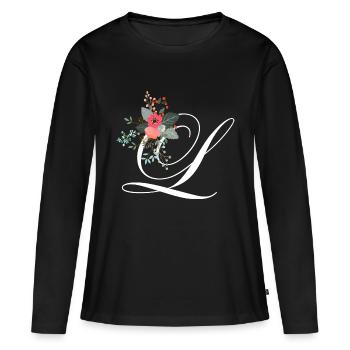 Lettre l fleuris - T-shirt manches longues Premium bio Femme - noir - Devant - Julia (174cm)