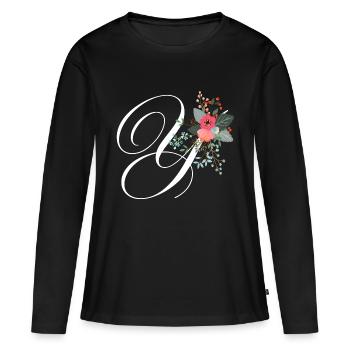 Lettre y fleuris - T-shirt manches longues Premium bio Femme - noir - Devant - Julia (174cm)
