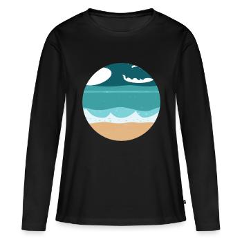 Plage avec Waves Illustration - T-shirt manches longues Premium bio Femme - noir - Devant - Julia (174cm)