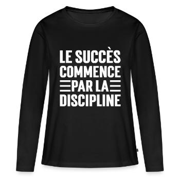 Le Succès Commence Par La Discipline - T-shirt manches longues Premium bio Femme - noir - Devant - Julia (174cm)