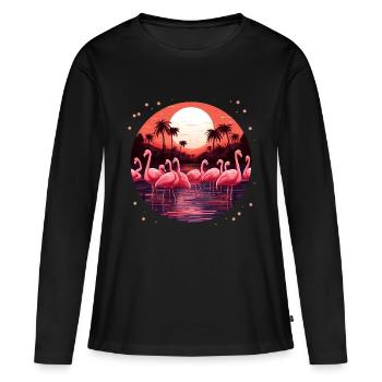 Flamingo Flock Sonnenuntergang, Liebe Flamingos - Frauen Premium Bio Langarmshirt - Schwarz - Vorne - Julia (174cm)