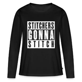 Sticker gehen zum Stitchen - Weihnachts- und Geburtstagsgeschenk - Frauen Premium Bio Langarmshirt - Schwarz - Vorne - Julia (174cm)