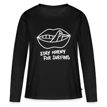 Restez excité pour le surf - T-shirt manches longues Premium bio Femme - noir - Devant - Julia (174cm)