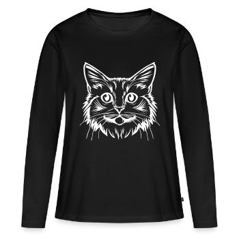 Cat, Cat Motif, Cat Face - Women's Premium Organic Long Sleeve Shirt - black - Front - Julia (174cm)