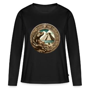 Les temps préhistoriques des Mayas - T-shirt manches longues Premium bio Femme - noir - Devant - Julia (174cm)