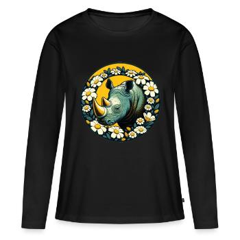 Nashorn - Frauen Premium Bio Langarmshirt - Schwarz - Vorne - Julia (174cm)