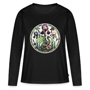 Dragon d’Iris - T-shirt manches longues Premium bio Femme - noir - Devant - Julia (174cm)