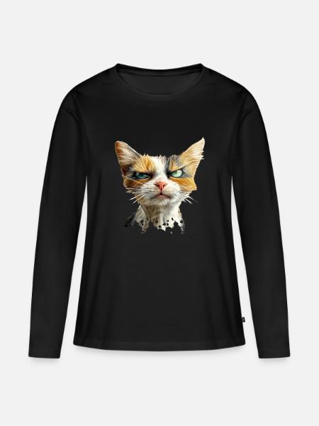 Crumpy Cat - Frauen Premium Bio Langarmshirt - Schwarz