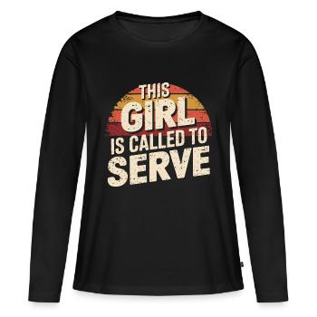 Fièrement sur la route dans la foi - T-shirt manches longues Premium bio Femme - noir - Devant - Julia (174cm)