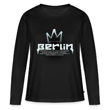 Lettrage Berlin avec couronne - T-shirt manches longues Premium bio Femme - noir - Devant - Julia (174cm)
