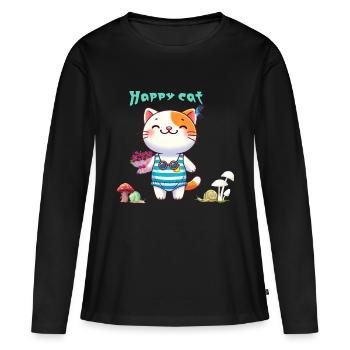 Cute cat - Frauen Premium Bio Langarmshirt - Schwarz - Vorne - Julia (174cm)