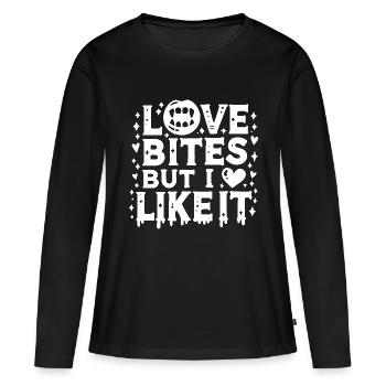 Ich liebe Bites, aber ich mag es - Frauen Premium Bio Langarmshirt - Schwarz - Vorne - Julia (174cm)